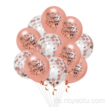 Multi Color Latex Fashion Round Standard Ballon 12 Zoll gedrucktes Roségold Happy New Year 2020 Set Lieferanten